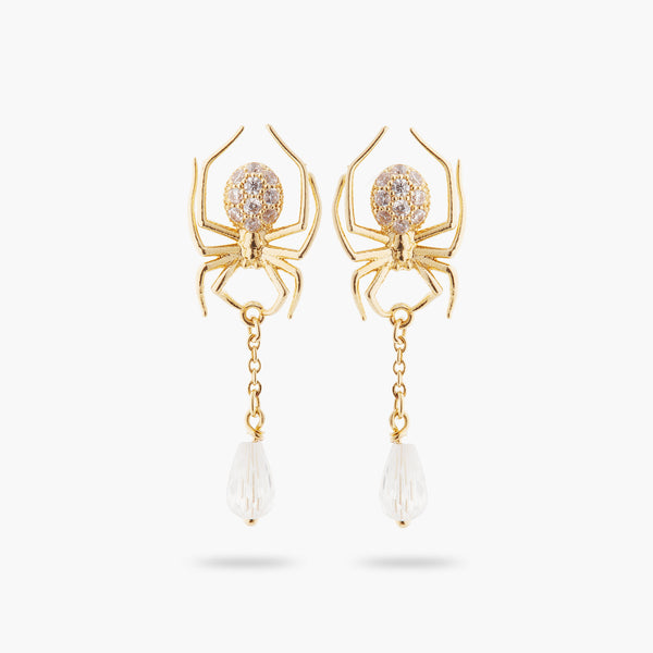 Golden Spider And Cut Crystal Dangling Earrings | ATNF1011