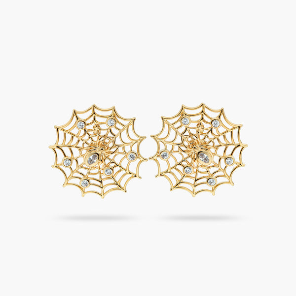 Golden Spider'S Web And Crystal Earrings | ATNF1021