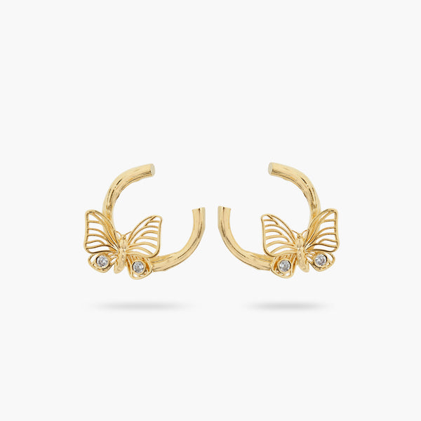 Golden Butterfly And Crystal Earrings | ATNF1051