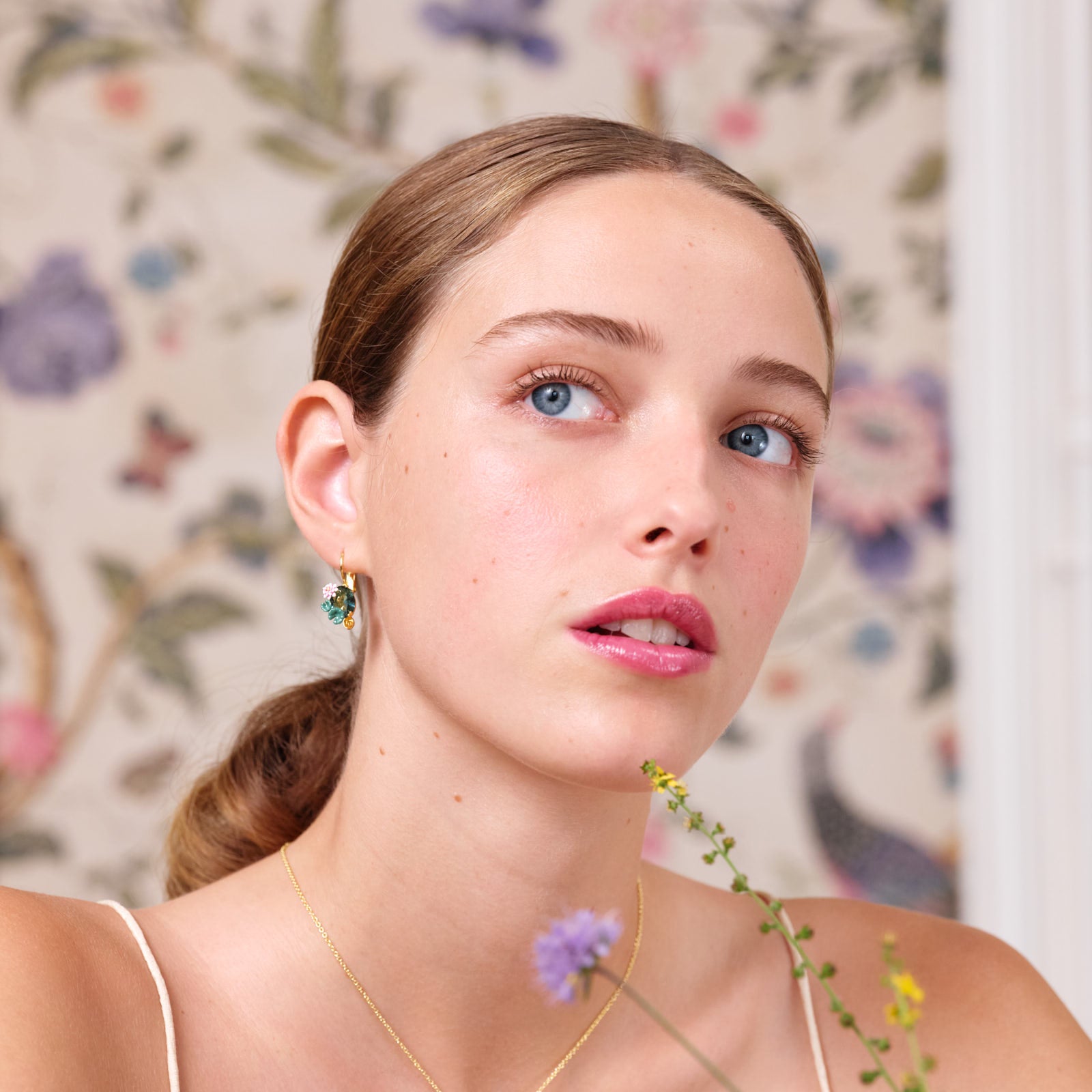 Lotus Flower And Blue Stone Earrings | ATNY1092