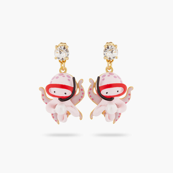 Octopus, Pearl And Cut Stone Earrings | ATOC1071