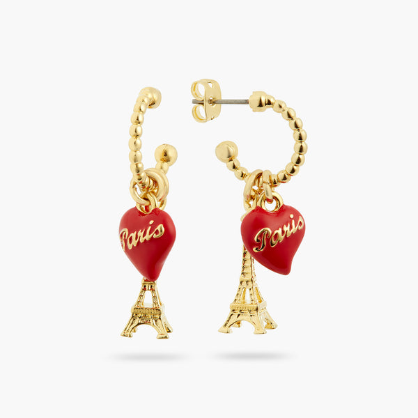 Eiffel Tower And Red Heart Hoop Earrings | ATPA1051