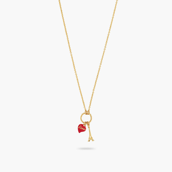 Eiffel Tower And Red Heart Pendant Necklace | ATPA3031