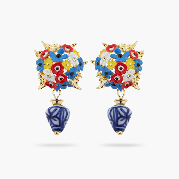 Flower Bouquet And Ceramic Bead Earrings | ATPO1081