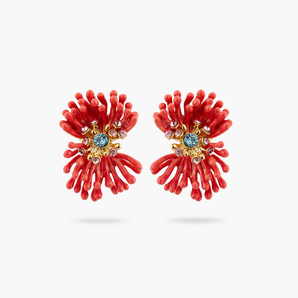 Pink Anemone And Colourful Stone Earrings | ATPR1011