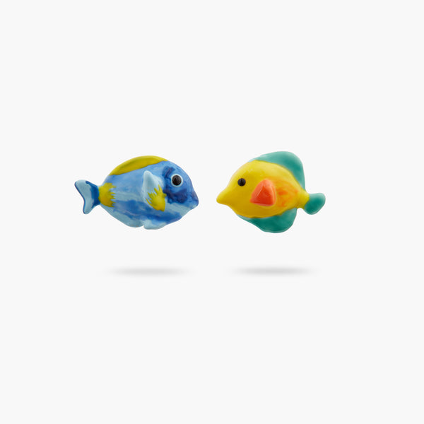 Asymmetrical Blue Fish And Yellow Fish Earrings | ATPR1071