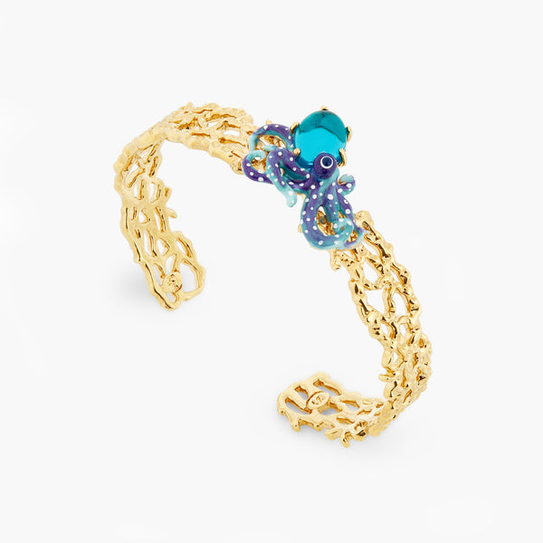 Blue Octopus And Blue Cut Crystal Bangle Bracelet | ATPR2031