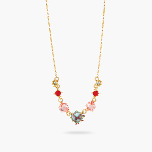 Coral And Cut Crystal Tone Statement Necklace | ATPR3021