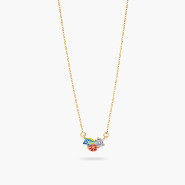 Blue Fish And Pink Anemone Pendant Necklace | ATPR3051
