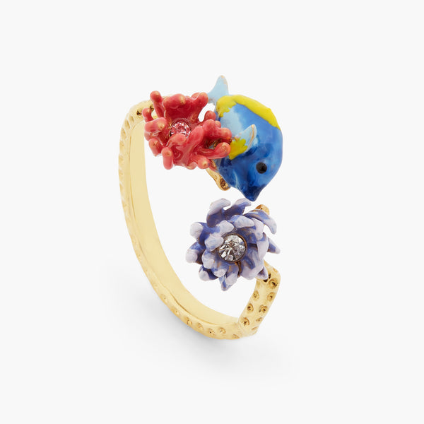 Blue Fish, Pink Anemone And Sea Urchin Adjustable Ring | ATPR6021