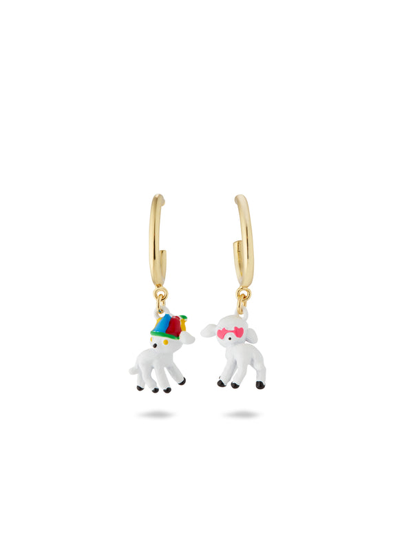 Asymmetric Lamb With Crystals And Hat Earrings | AUFC1041