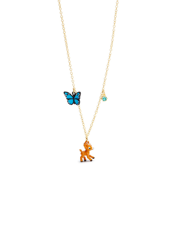 Fawn And Midnight Blue Butterfly Pendant Necklace | AUFC3041