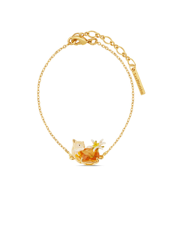 Edelweiss Flower, Arctic Fox And Faceted Crytal Fine Bracelet | AULA2011