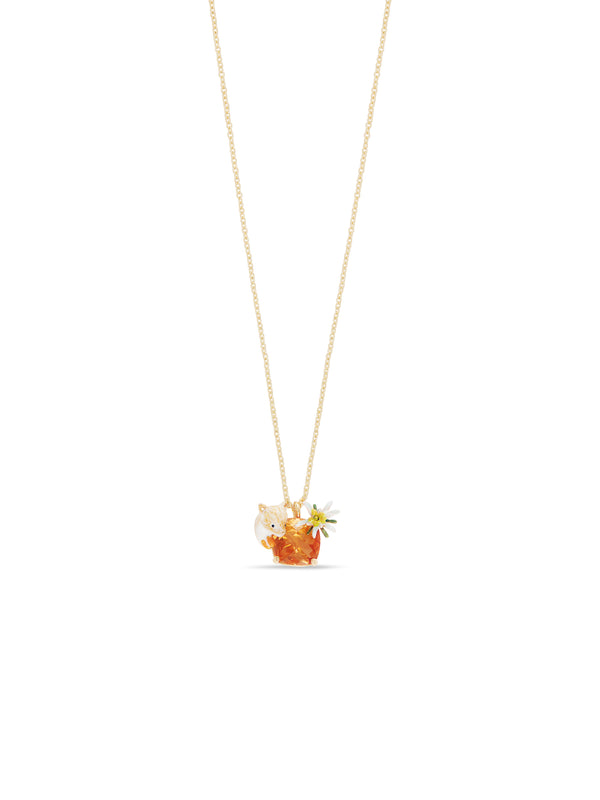 Edelweiss Flower, Arctic Fox And Faceted Crystal Pendant Necklace | AULA3051