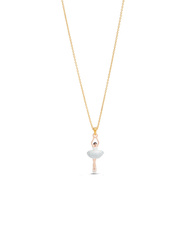Ballerina Wearing A White Tutu With Silver Glitter Pendant Necklace | AUMDD3011