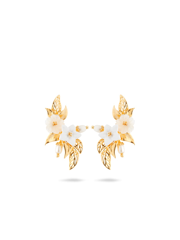 White Jasmine Leaf Earrings | AUME1101