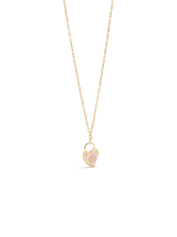 Heart Medallion And Pansy Flower Pendant Necklace | AUPS3031