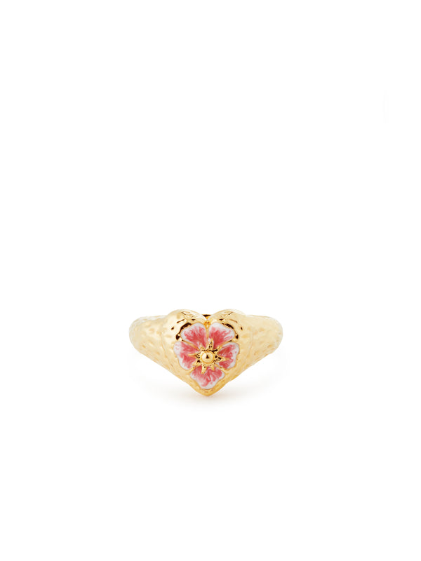 Heart And Pansy Flower Cocktail Ring | AUPS6021