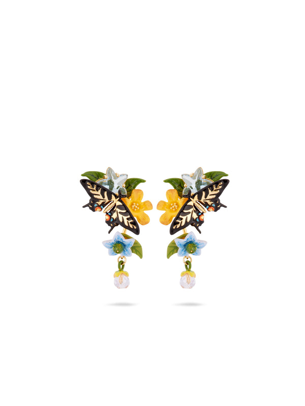 Butterfly, Flower And Hanging Pearl Earrings | AUTR1011