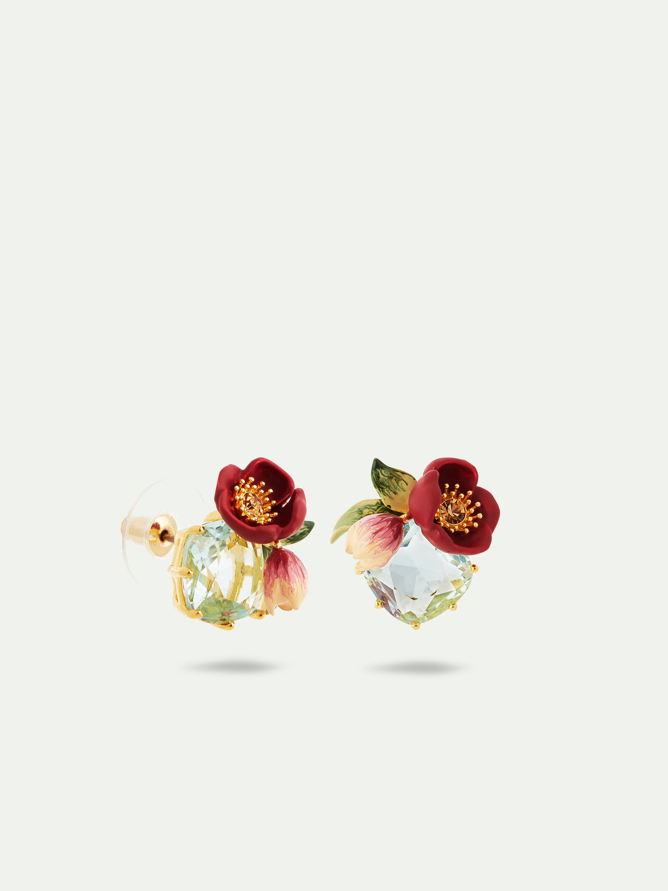 Red Hellebore Flower And Faceted Stone Earrings | AUVH1021