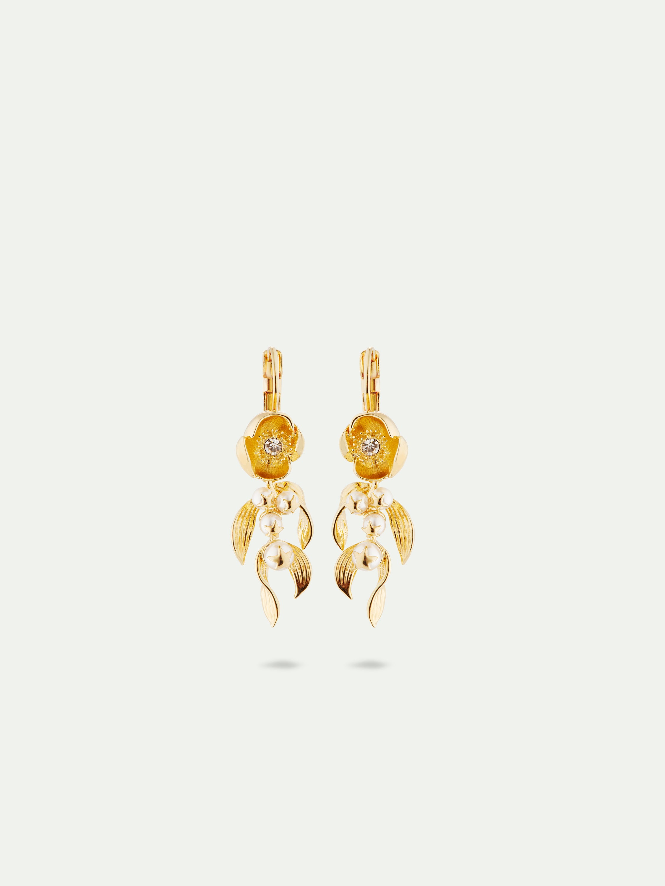 Flower And Golden Beads Sleeper Earrings | AUVH1081