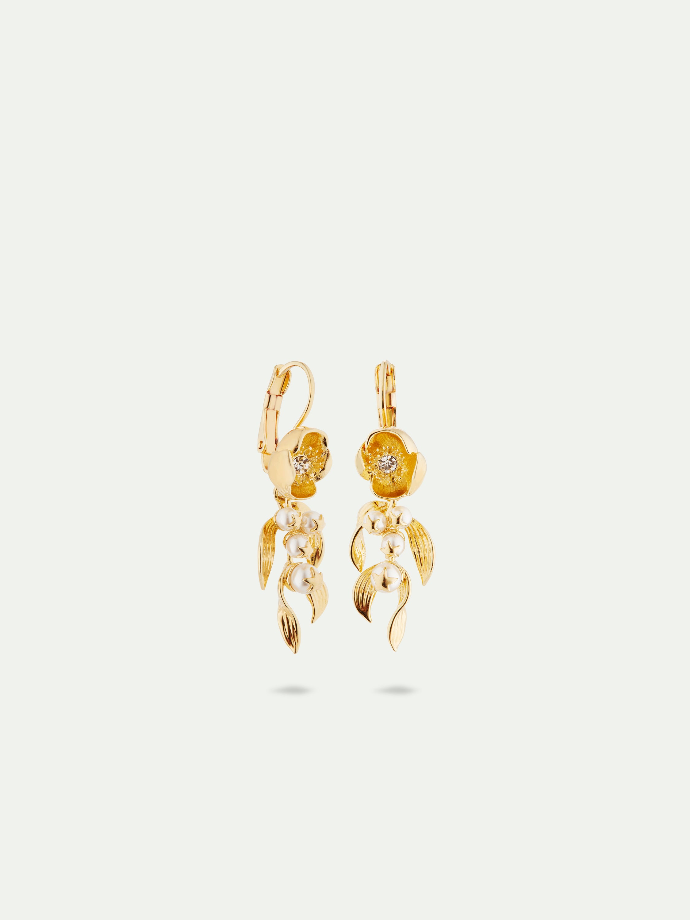 Flower And Golden Beads Sleeper Earrings | AUVH1081