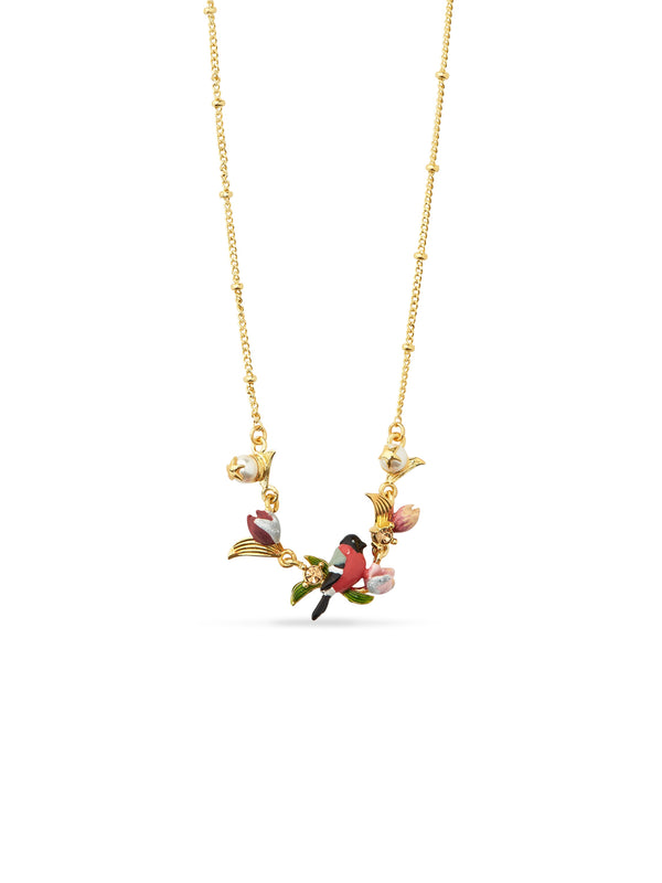 Hellebore Flower And Bullfinch Statement Necklace | AUVH3021