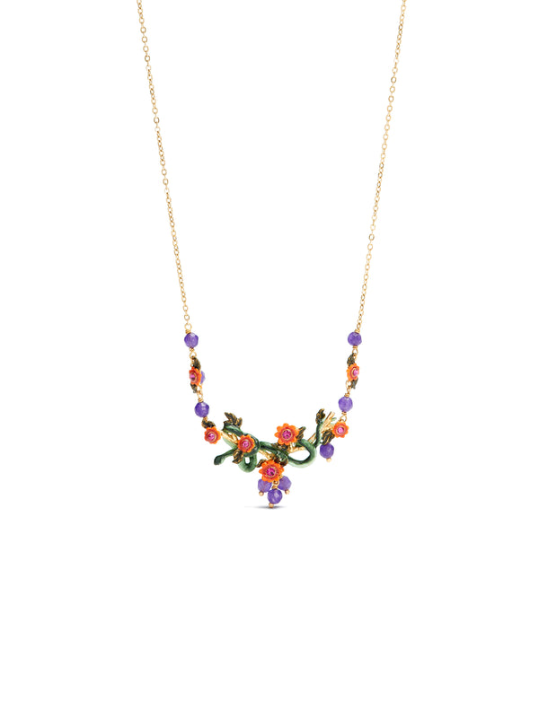 Snake, Red Flowers And Crystal Beads Statement Necklace | AUVI3061