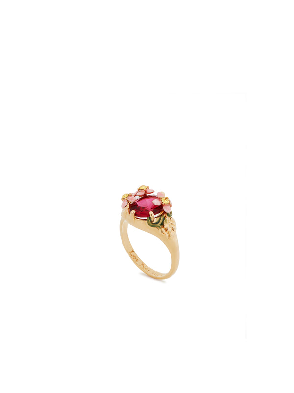 Pink Faceted Crystal And Pink Flower Cocktail Ring | AUVI6021