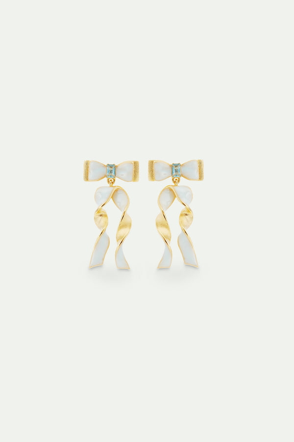 Blue And Gold Ribbon And Blue Cut Stone Earrings | AVTH1051