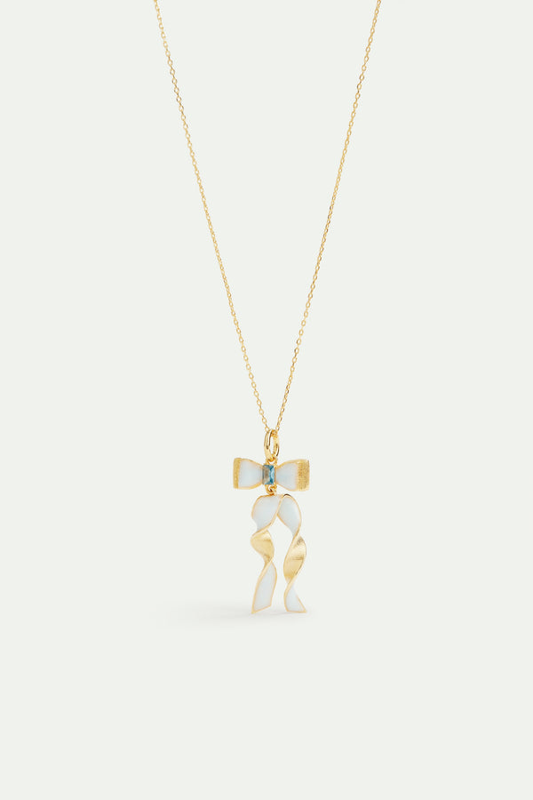 Blue And Gold Ribbon With Blue Cut Stone Necklace | AVTH3011