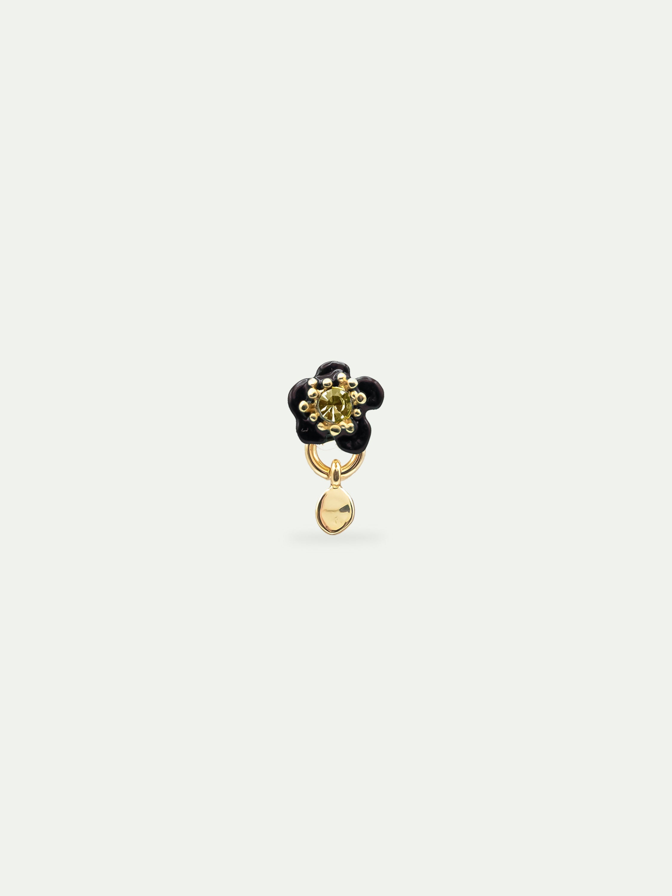 Single Earring A Black Flower & A Stone | AWSO1014