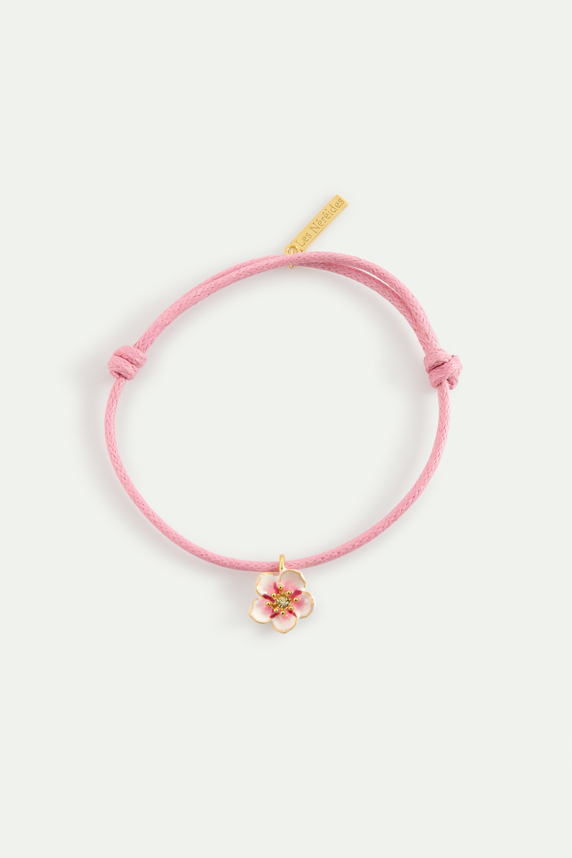 Pink Thread Bracelet With A Tiny White Cherry Blossom | AYHM2021