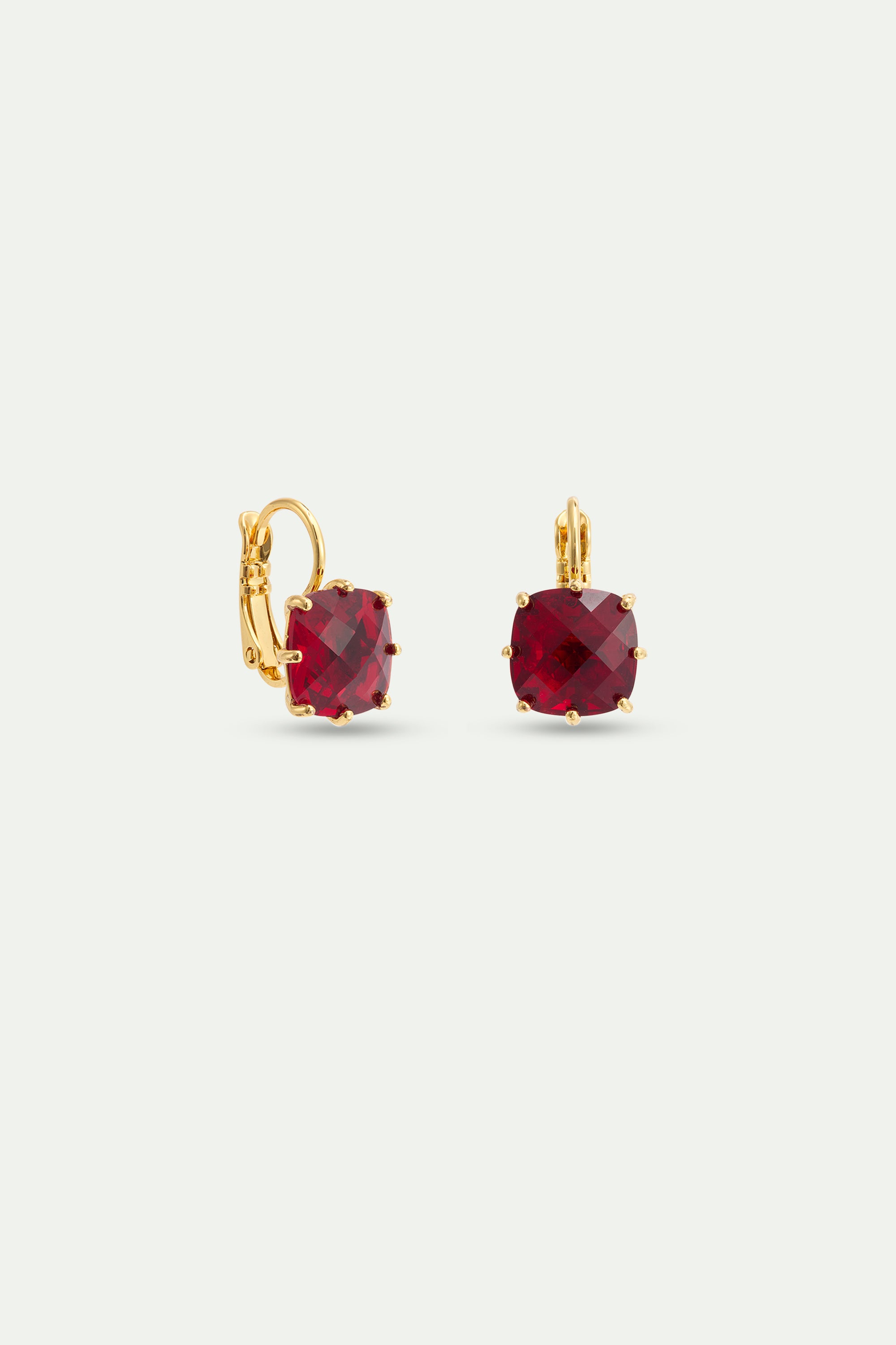 Garnet Red Diamantine Square Stone Sleeper Earrings | AYLD1013