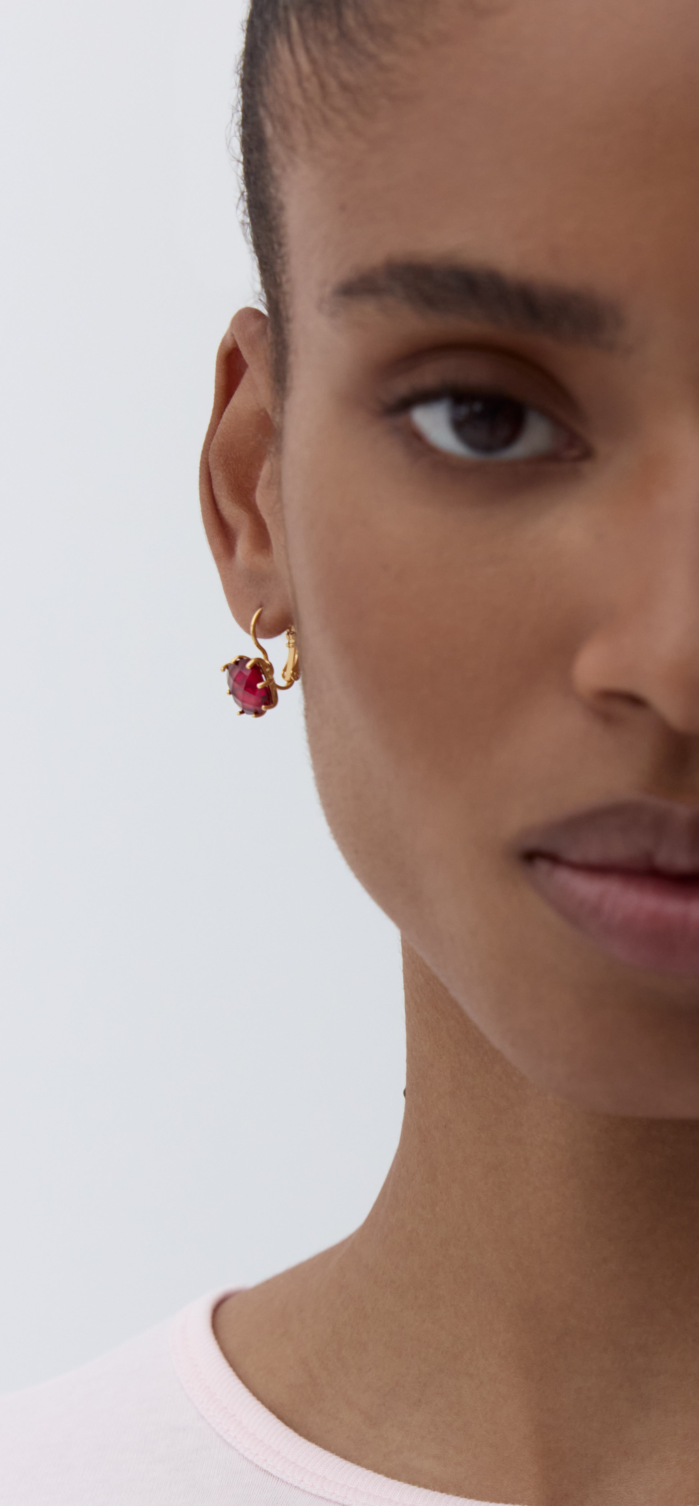 Garnet Red Diamantine Square Stone Sleeper Earrings | AYLD1013