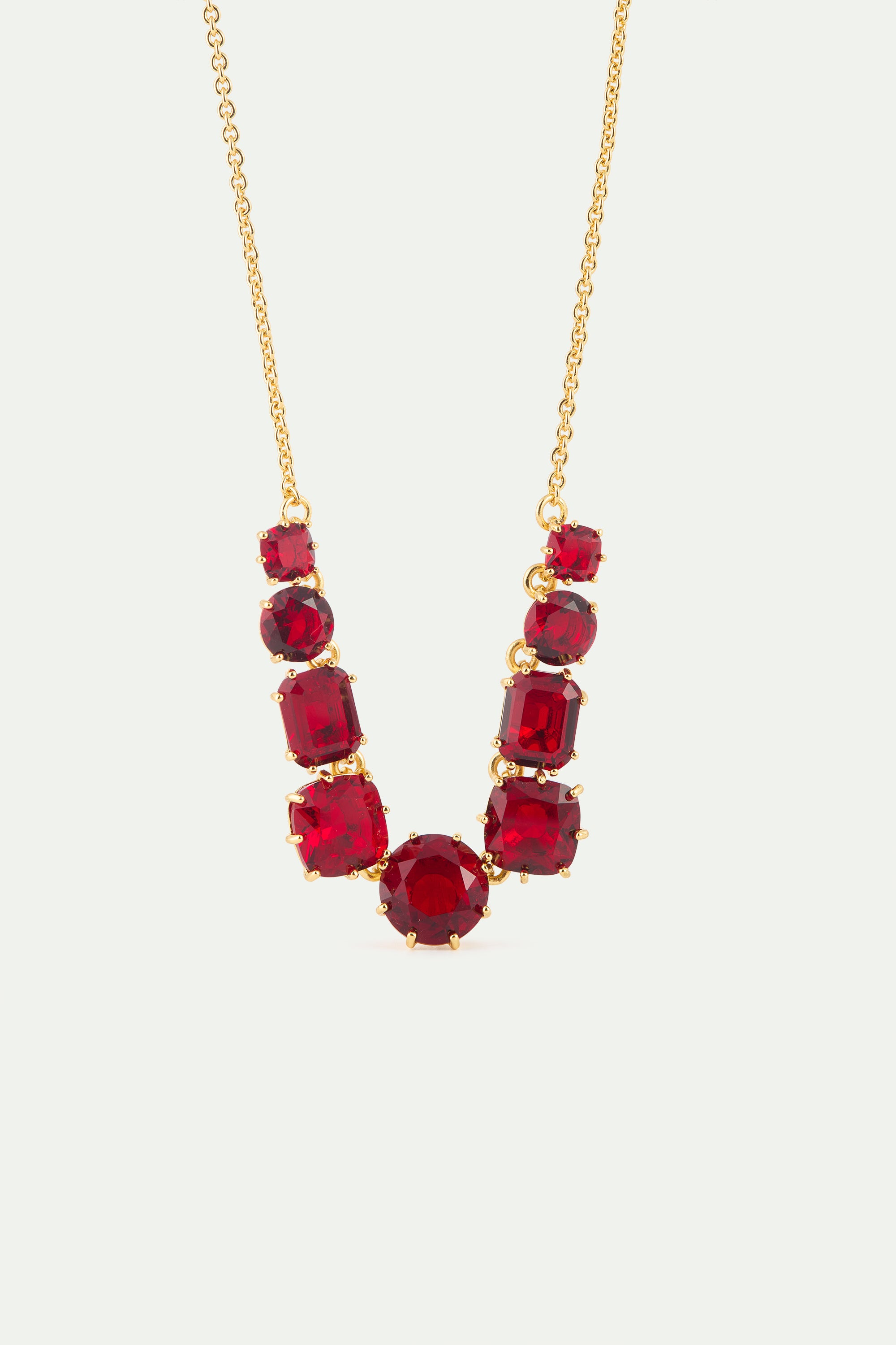 Fine Diamantine Necklace With 9 Garnet Red Stones | AYLD3603