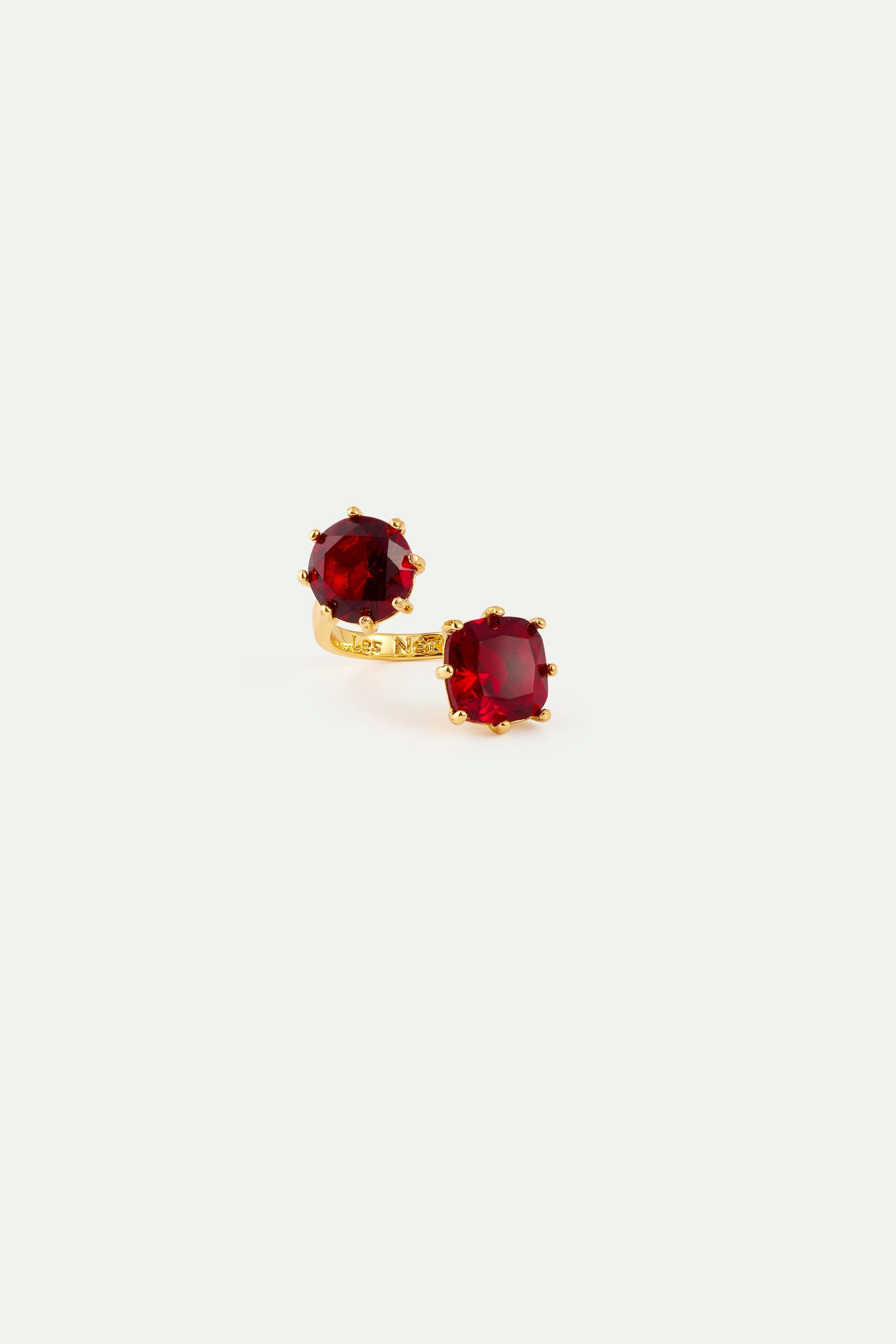 Garnet Red Diamantine Adjustable You and Me Ring With Round and Cushion Cut Stones | AYLD6603