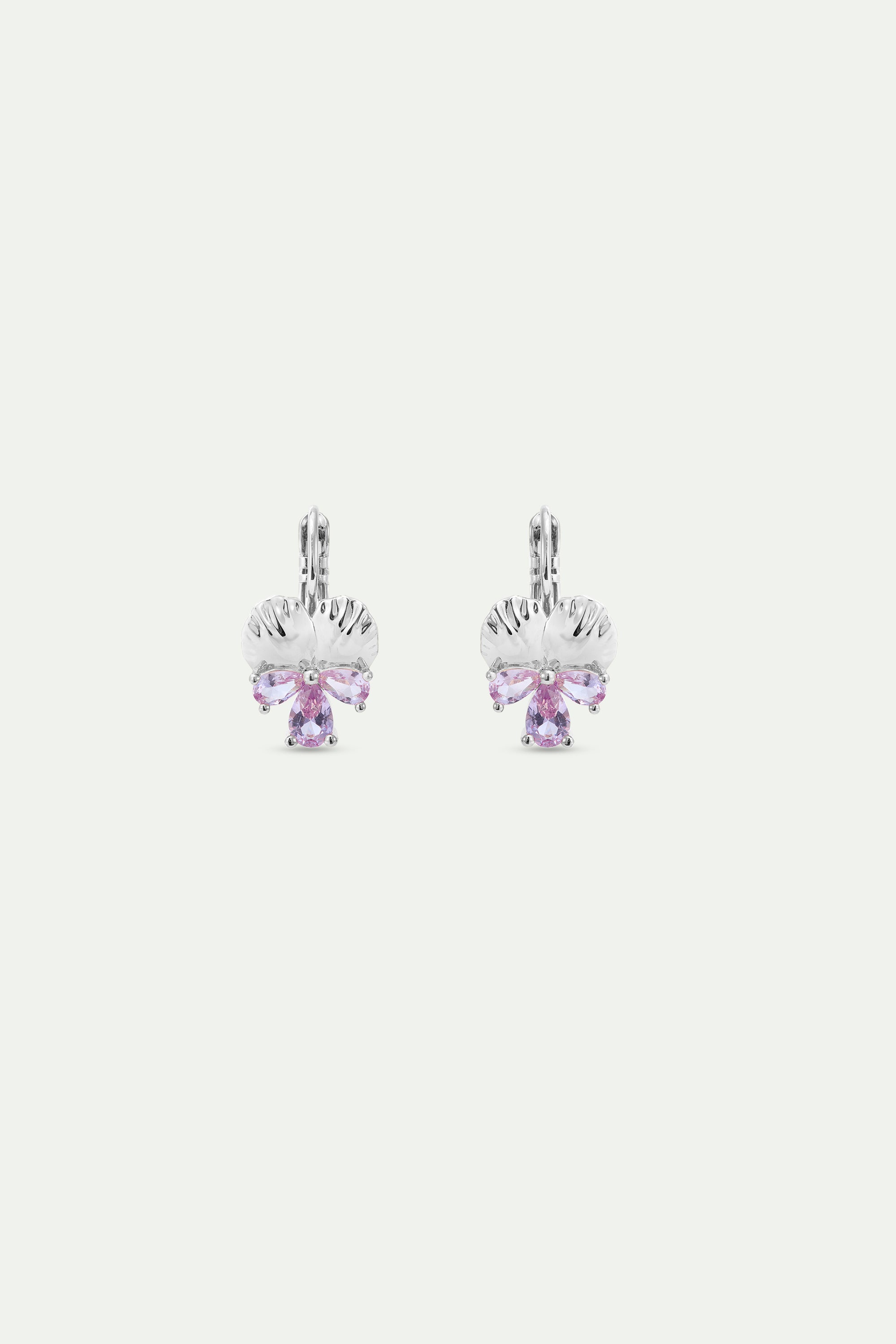 Silver Earrings With Pansy and Pink Stones | AYNF1021