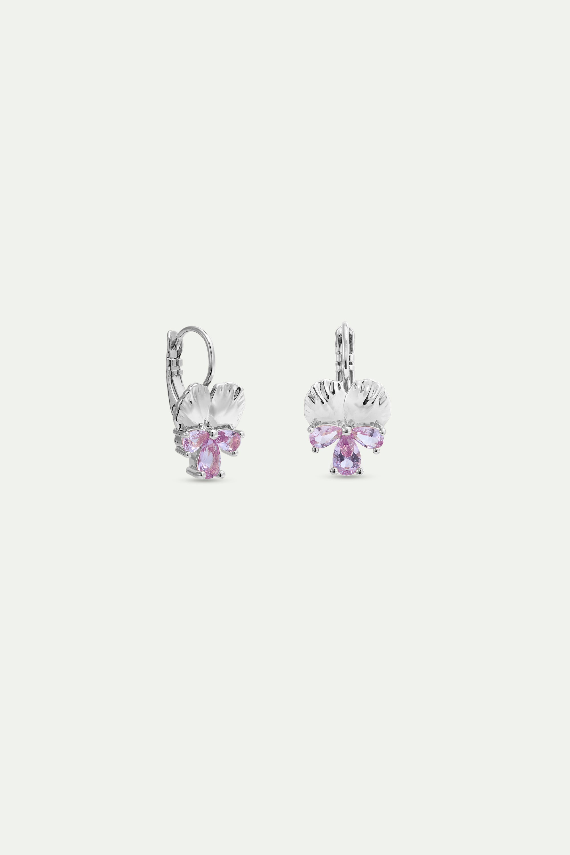 Silver Earrings With Pansy and Pink Stones | AYNF1021