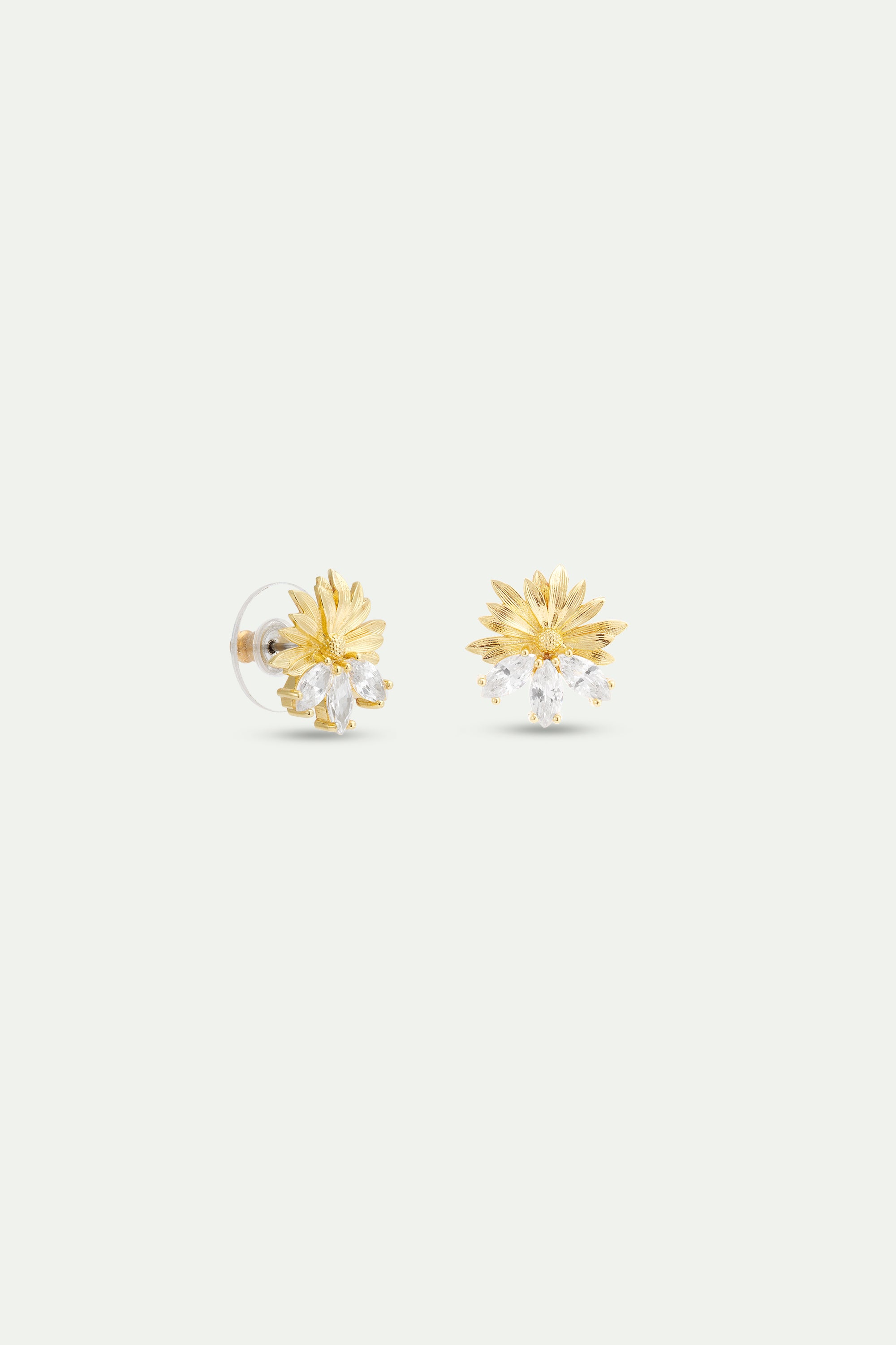 Gold Post Earrings With Daisies and White Stones | AYNF1031