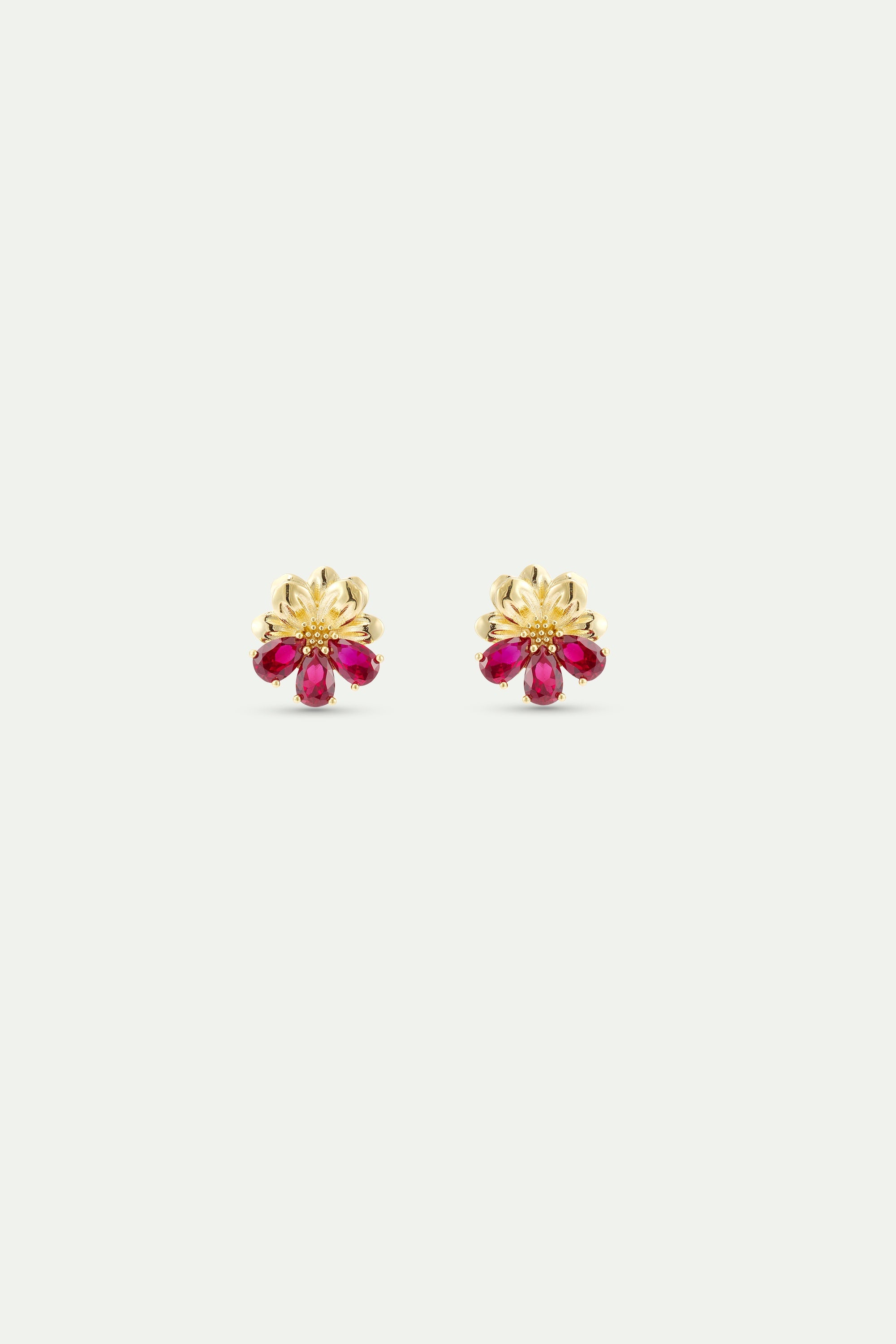 Gold Earrings With Cosmos and Red Stones | AYNF1071