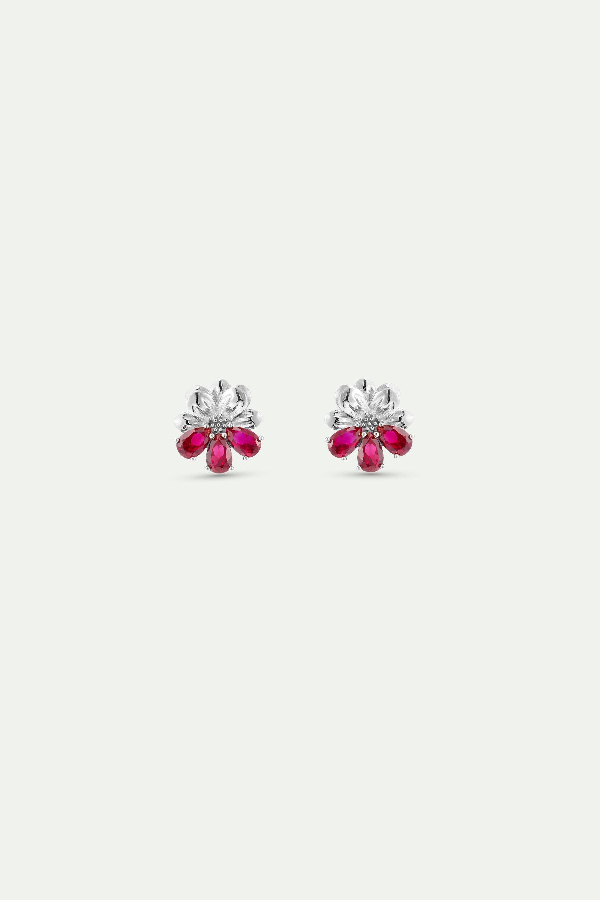 Silver Earrings With Cosmos and Red Stones | AYNF1081