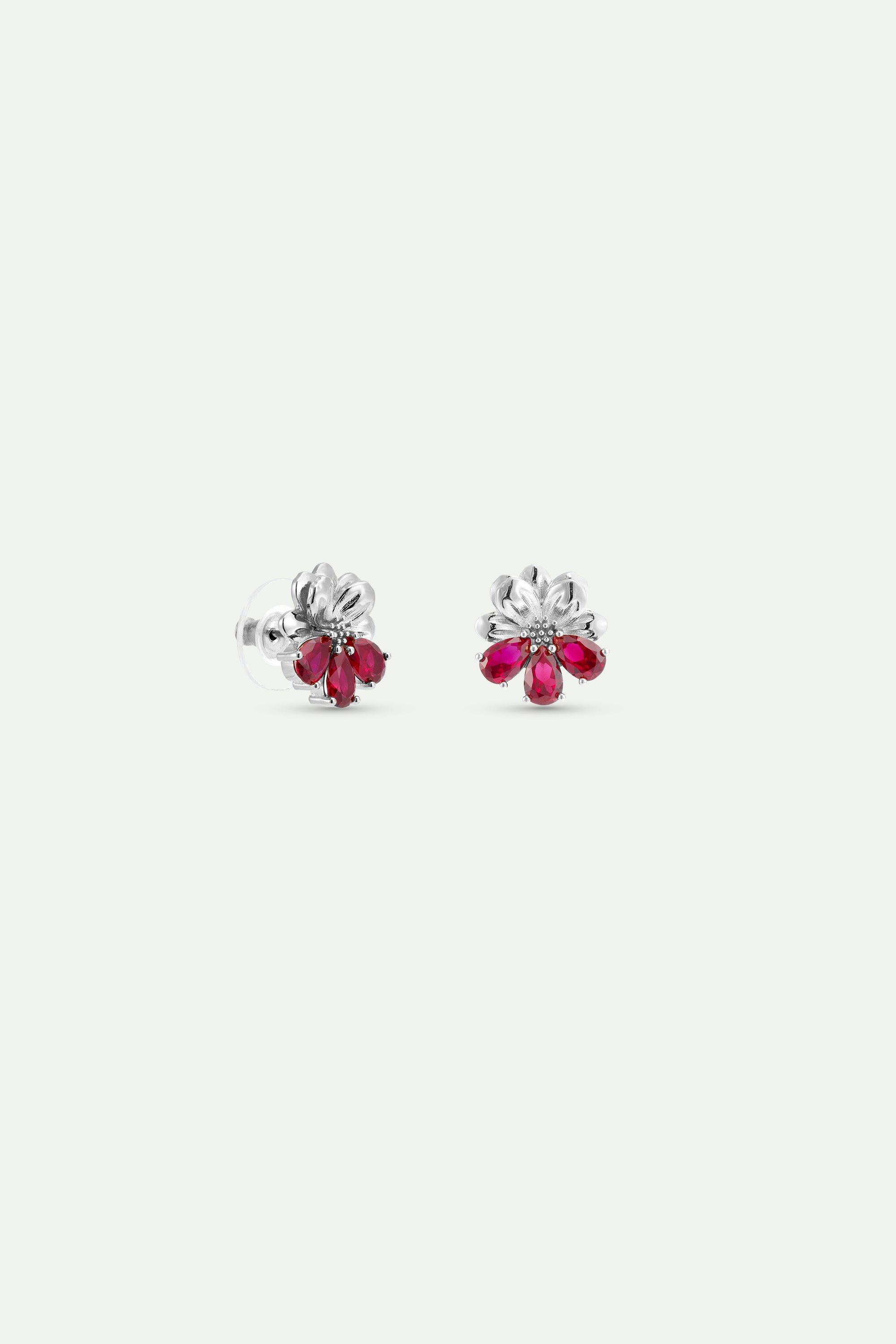 Silver Earrings With Cosmos and Red Stones | AYNF1081