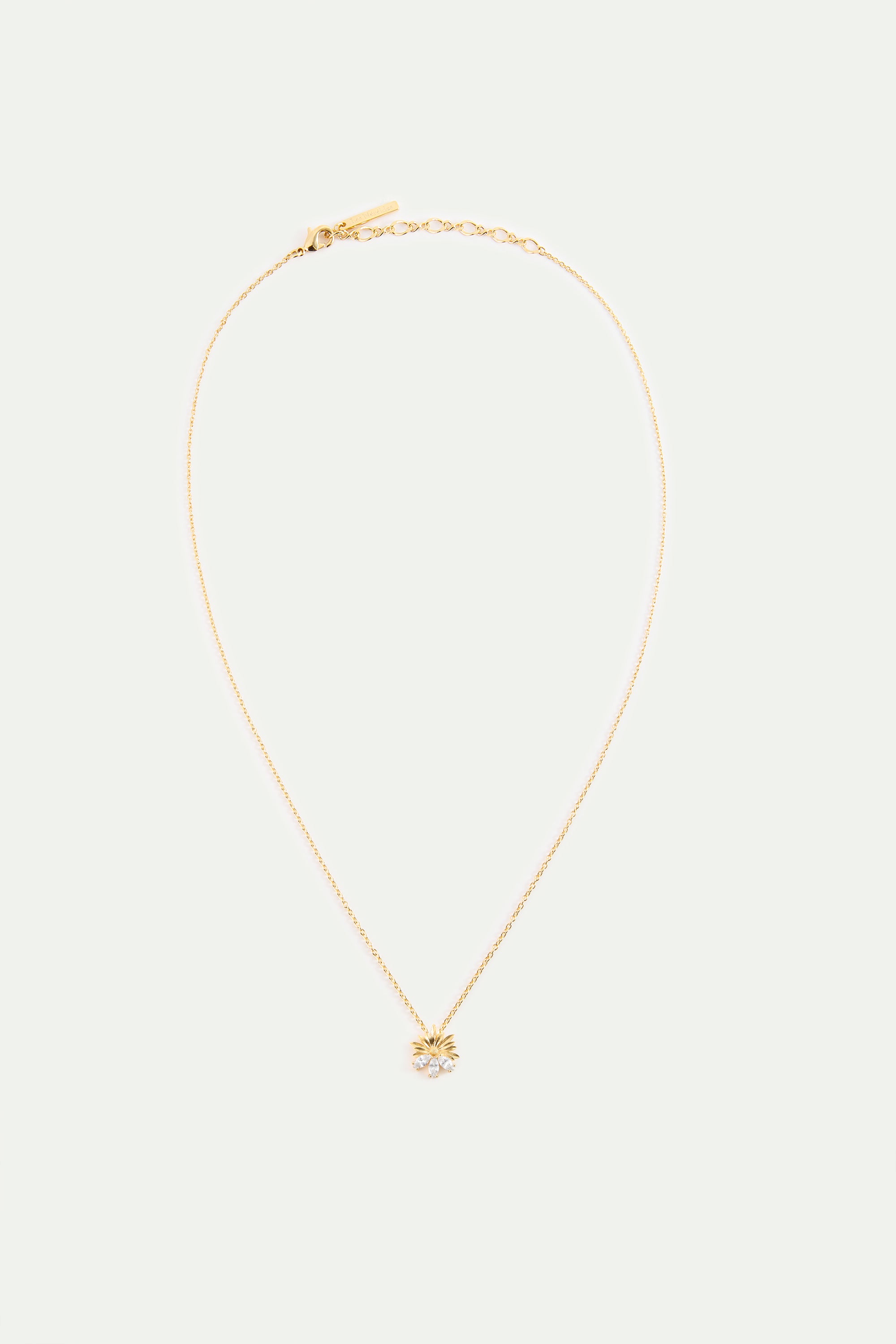 Gold Pendant Necklace With Daisies and White Stones | AYNF3031