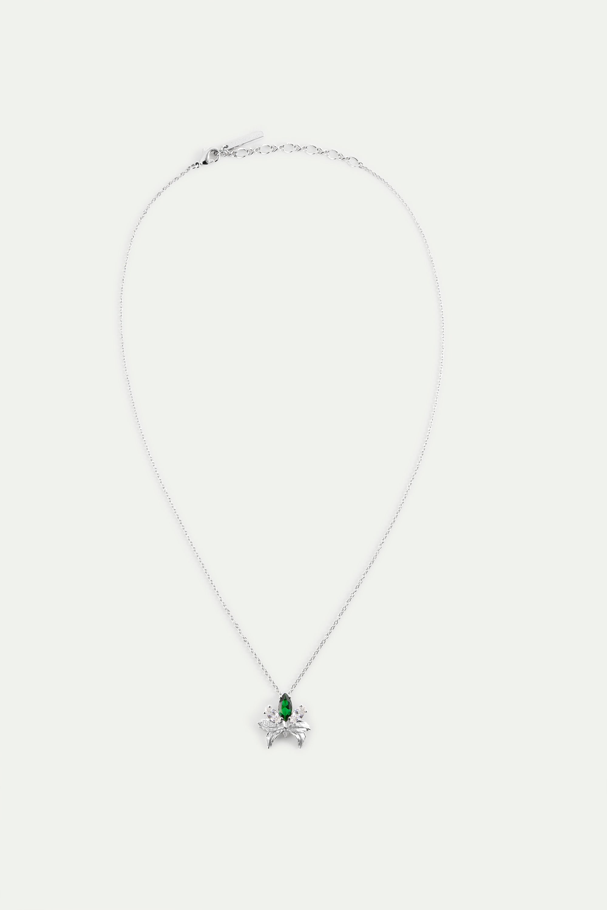 Silver Pendant Necklace With Orchid, Green and White Stones | AYNF3061