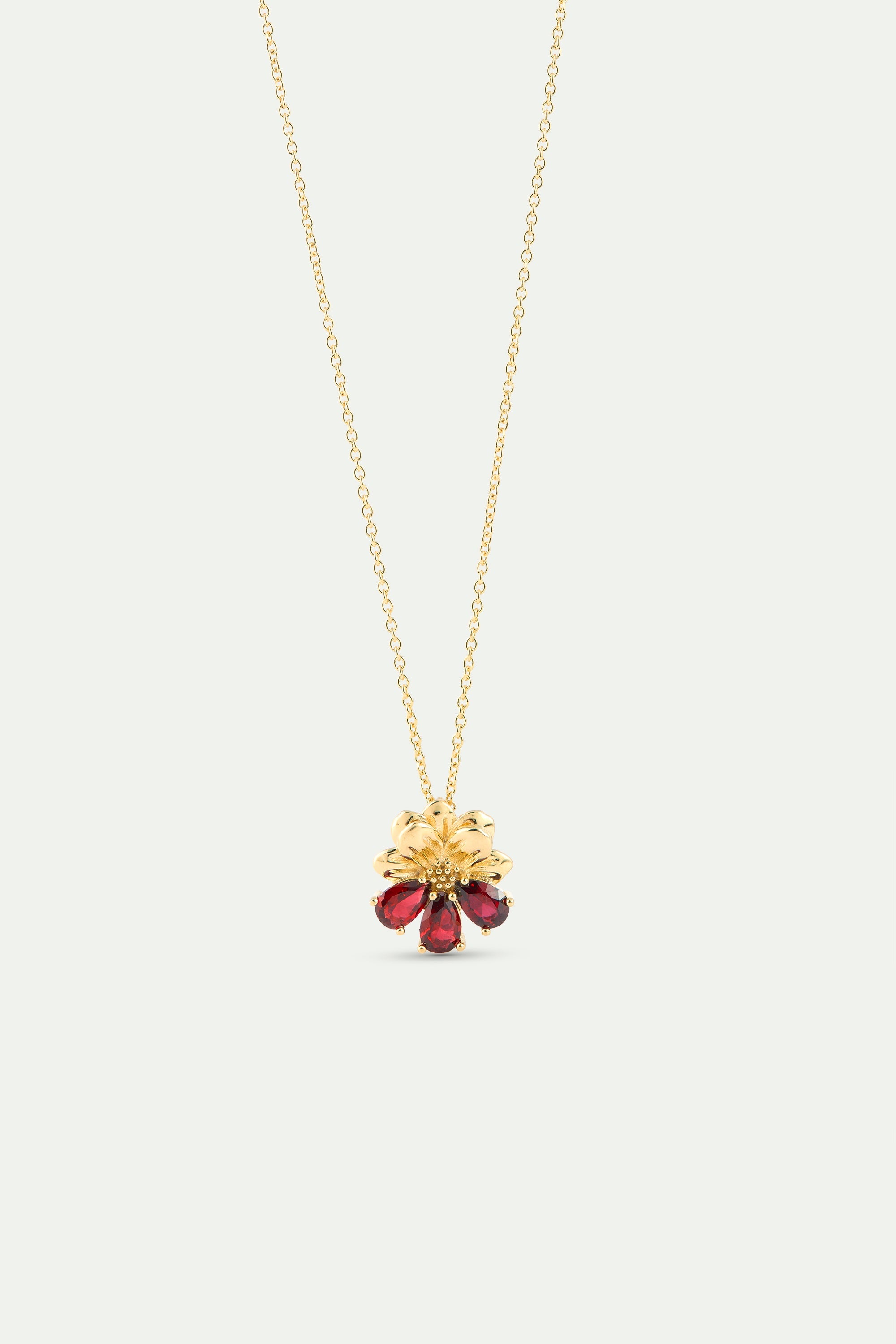 Gold Pendant Necklace With Cosmos and Red Stones | AYNF3071