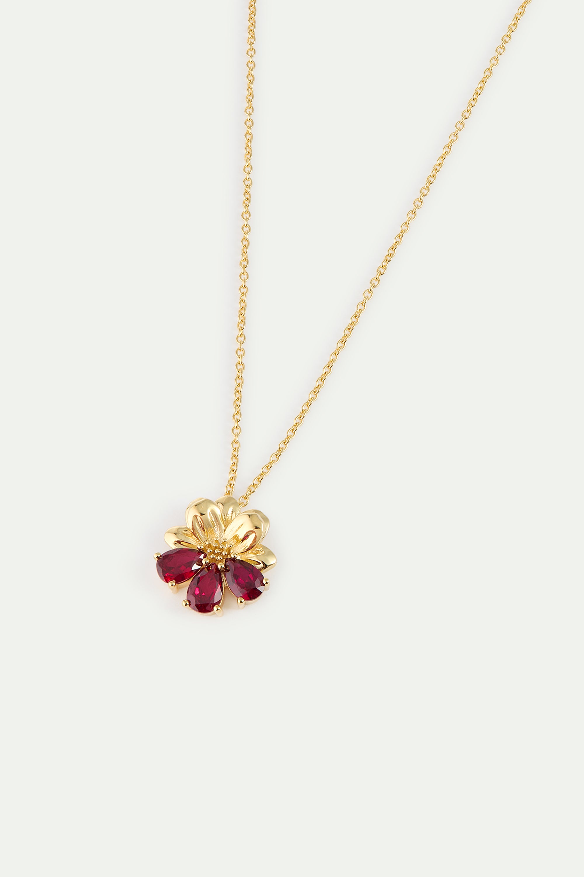 Gold Pendant Necklace With Cosmos and Red Stones | AYNF3071