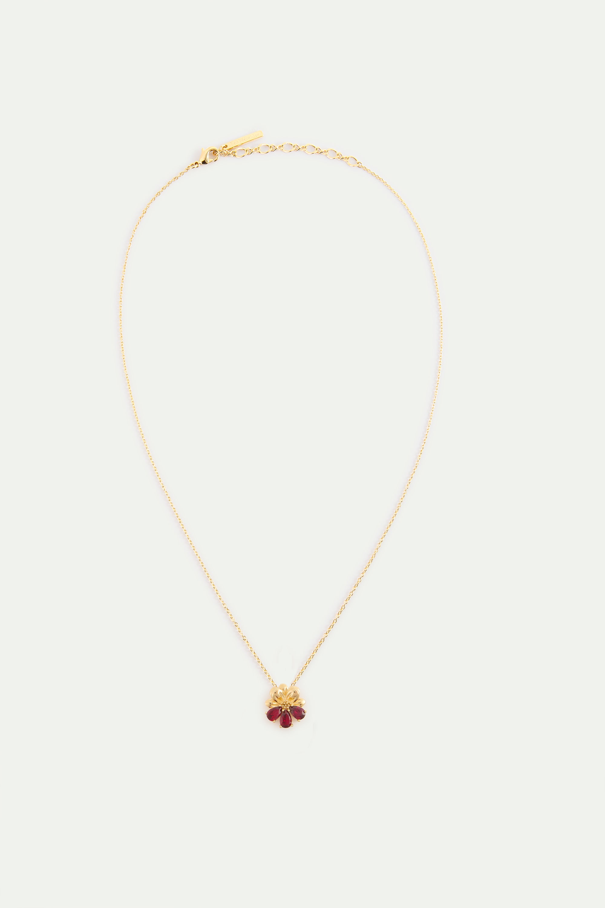 Gold Pendant Necklace With Cosmos and Red Stones | AYNF3071