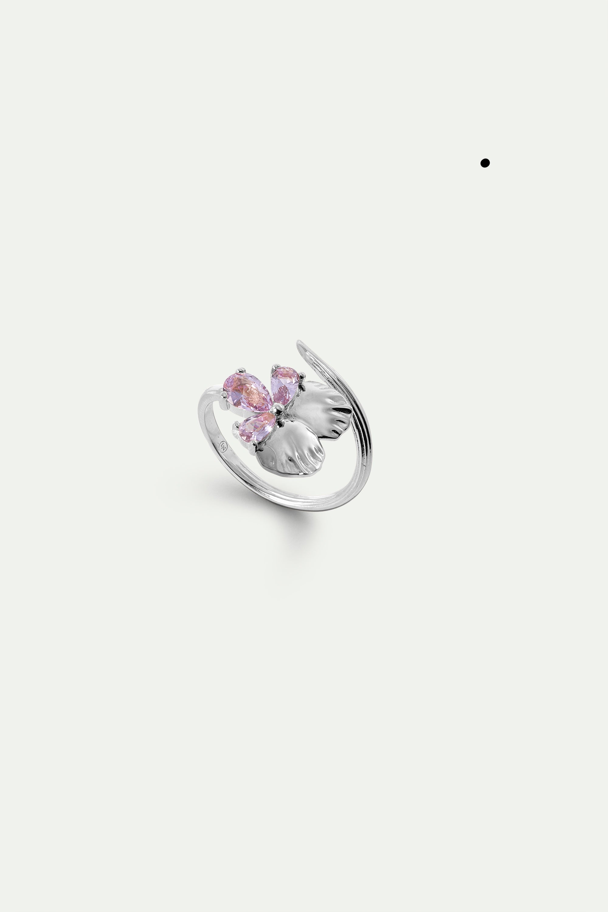 Silver Adjustable Ring With Pansy and Pink Stones | AYNF6021