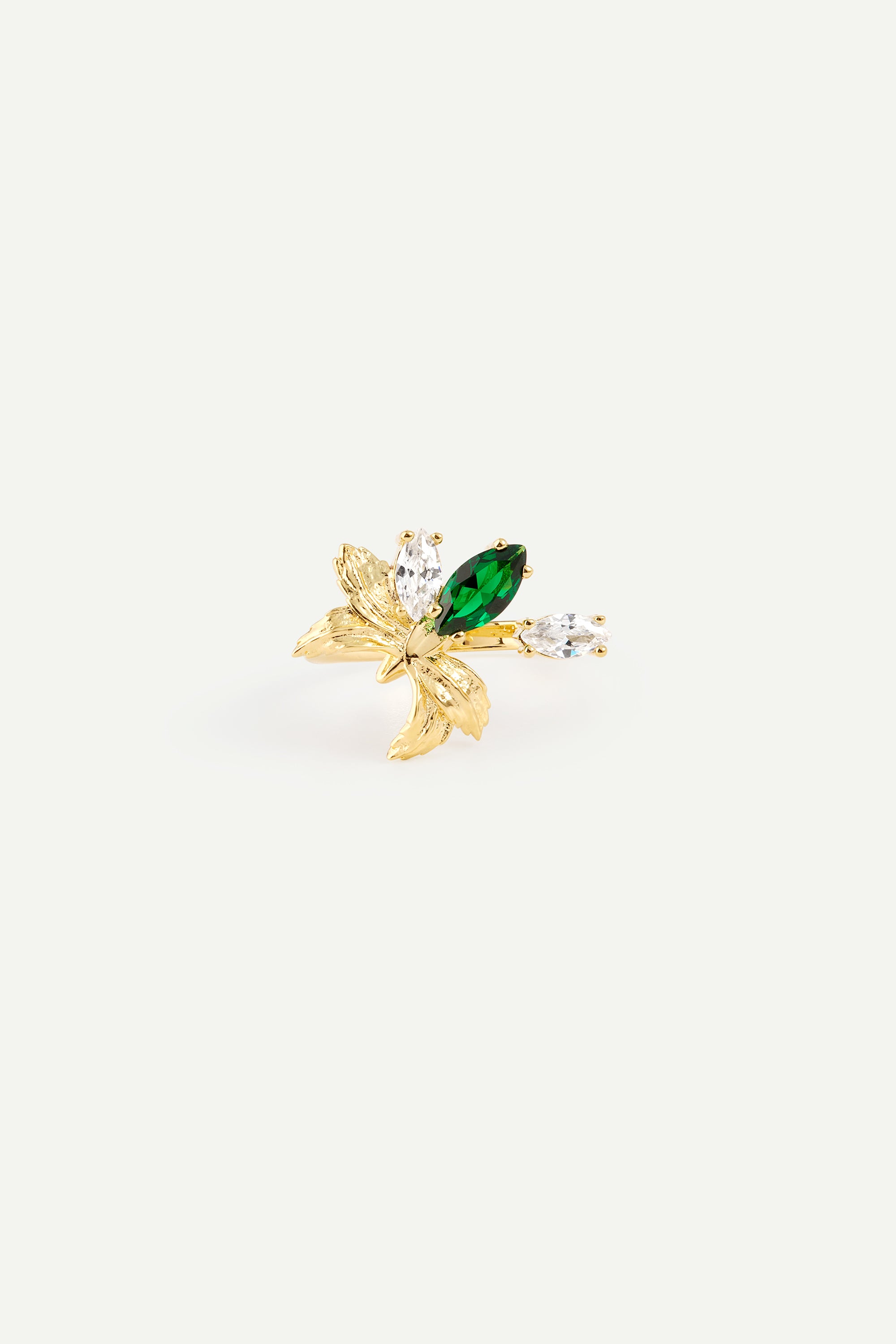 Gold Adjustable Ring With Orchid, Green and White Stones | AYNF6051